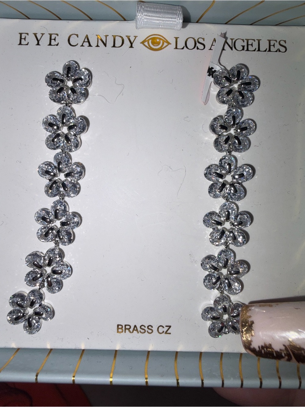 Eye Candy LA CZ Crystal 6-Flower Drop Statement Earrings NWT